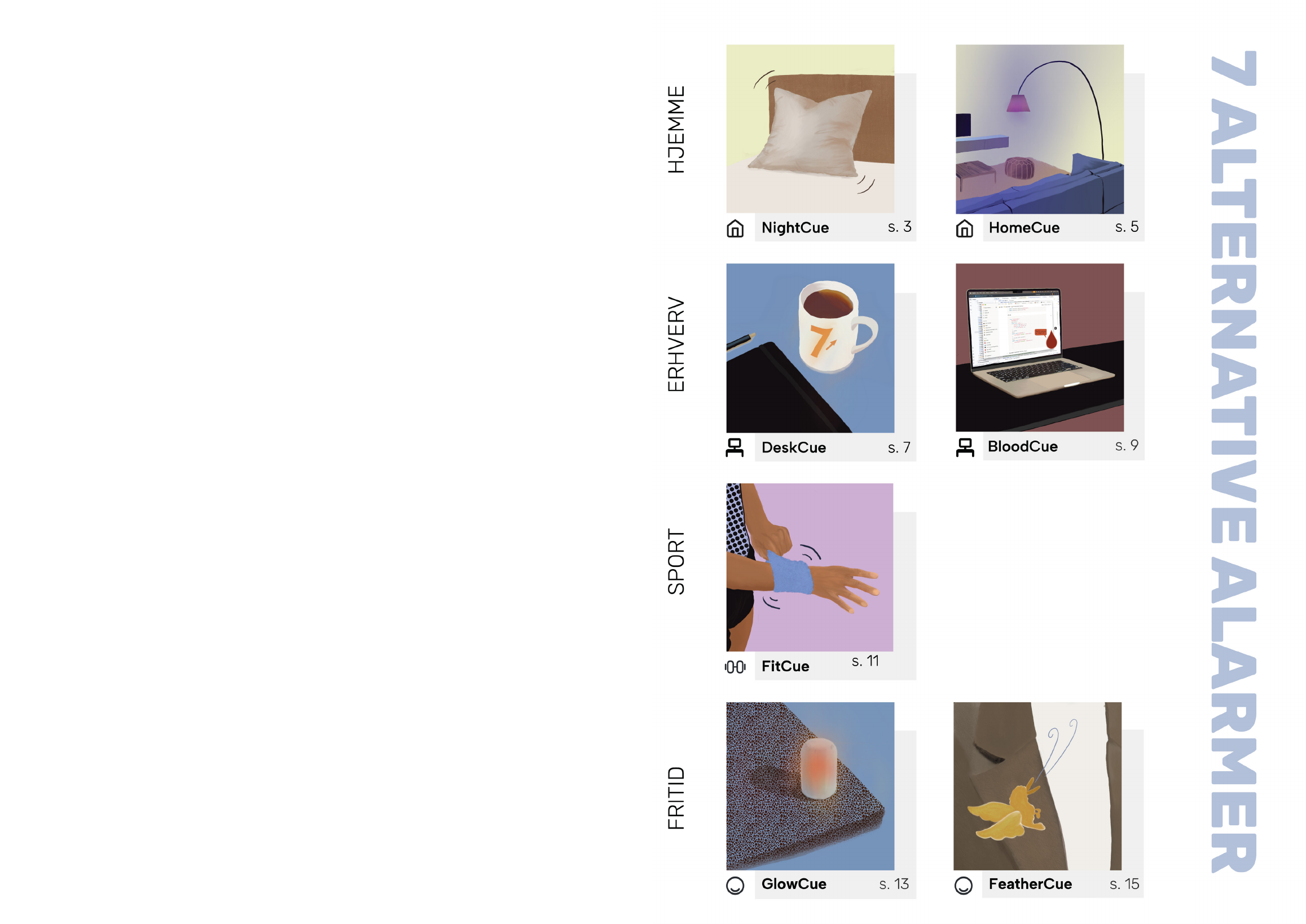 Overview of the visual catalogue presenting the seven context-based alarm concepts